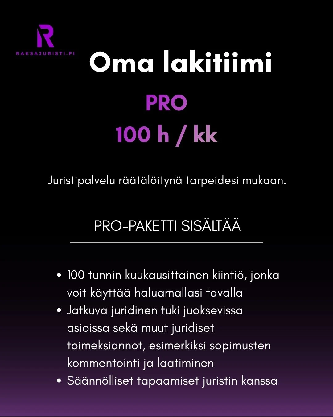 Pro-tilausmallin palvelukuvaus